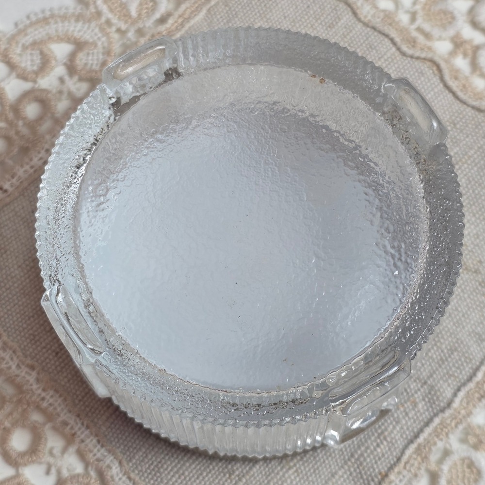 Vintage Glass Vanity Jar Set 2pc Floral Etched Brass Lids Ribbed Clear Glass - Picture 8 of 10